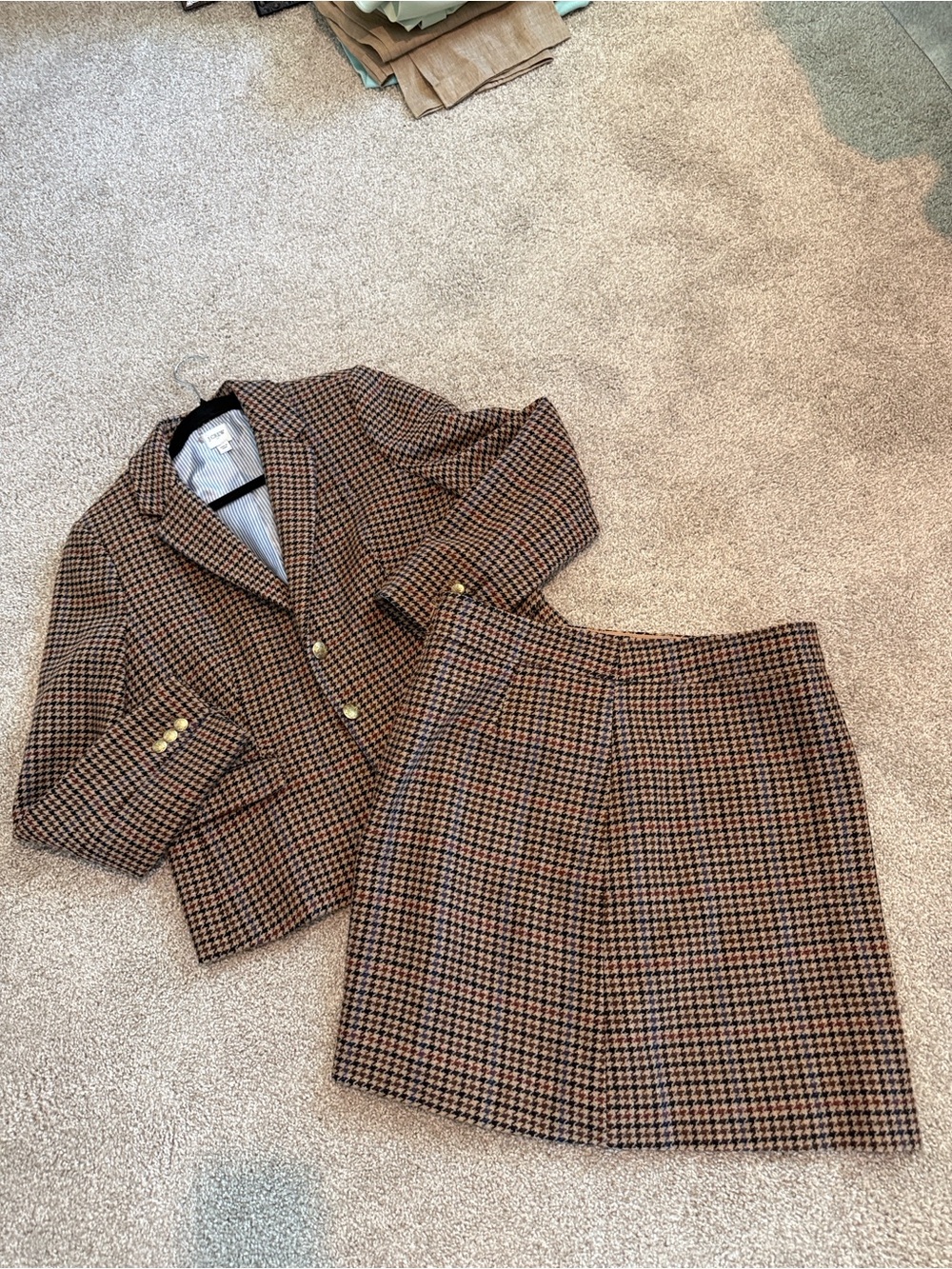 J. Crew Brown & Black Houndstooth Blazer with Matching Skirt